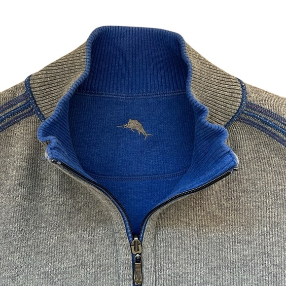 Tommy Bahama Reversible 1/4 Zip Sweater 100% Cotton Pullover Royal Blue/Gray XL - Picture 13 of 16